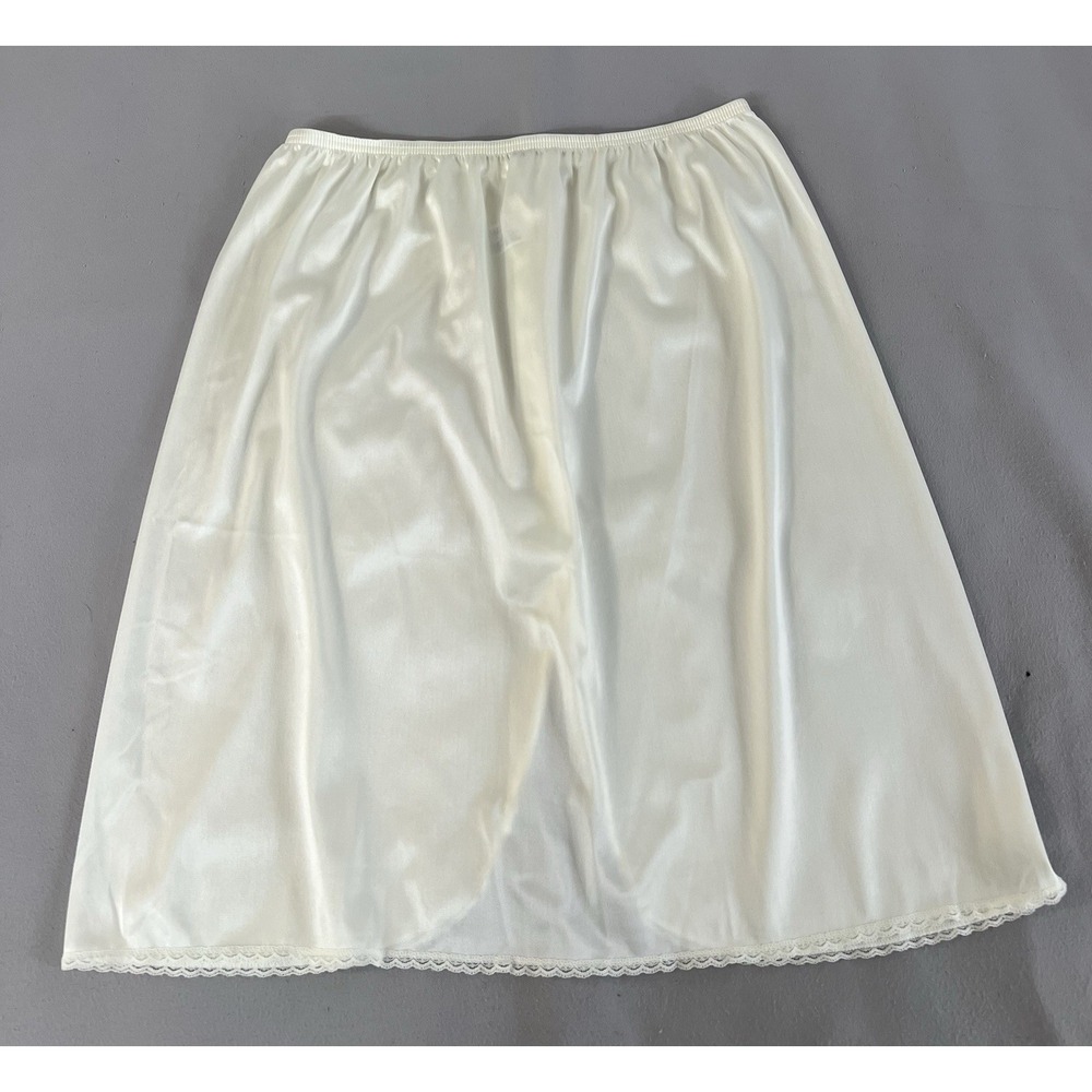 VTG ‎ Vassarette Half Slip Large Ivory  Lace Slit Polyester Lingerie Y2K